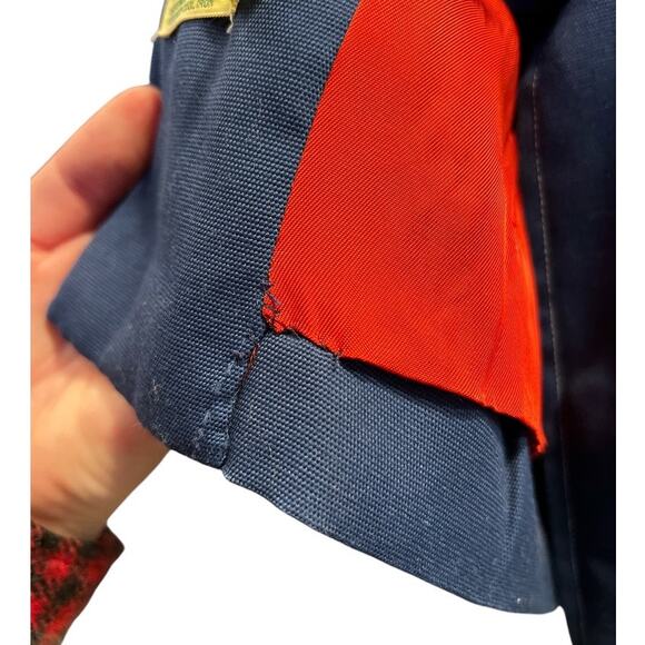 Vintage 60s 70s Collarless Car Coat Contrasting Stitch Sz M Blue White Cosplay - Picture 5 of 14